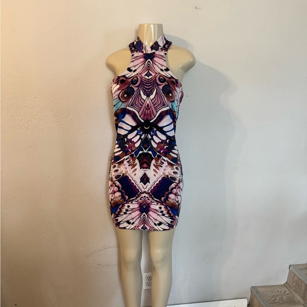 Bebe Vibrant Butterfly Print Mini Dress